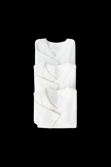 0-6 MONATE/ 3ER-PACK BODYS MIT LANGEN ÄRMELN UND KIMONO-KRAGEN - Cremefarben von Zara