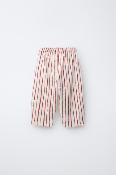 STRIPED BALLOON TROUSERS - Ecru / Red by Zara - Image 1