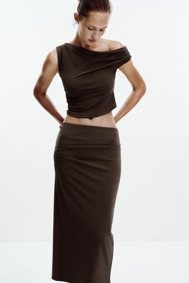 JUPE MI-LONGUE TEXTURÉE - Marron de Zara - Image 2