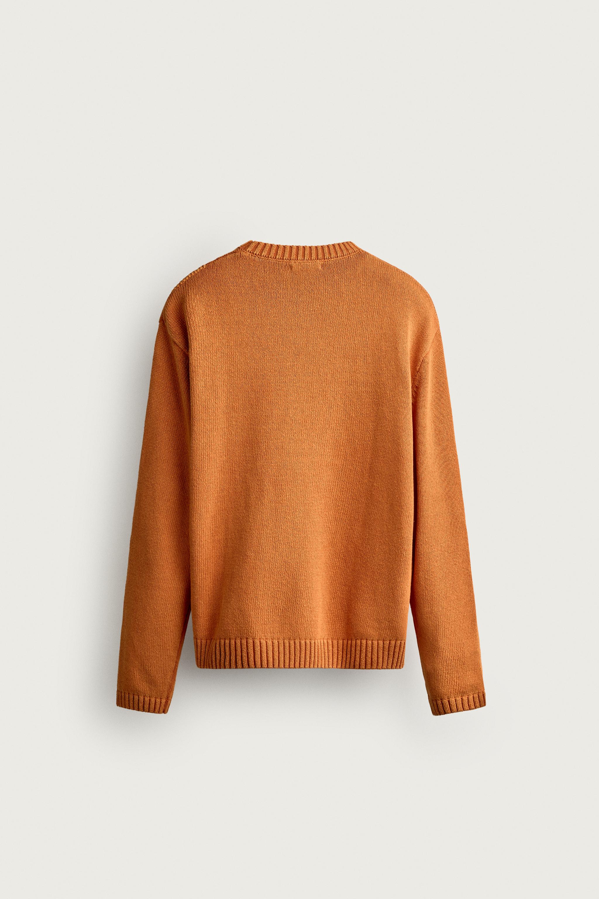 Zara GEOMETRİK JAKARLI KUMAŞ RELAXED FIT SÜET KAZAK görsel 7