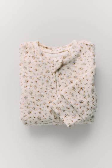 VELOUR FLORAL PRINT SLEEPSUIT - Ecru by Zara