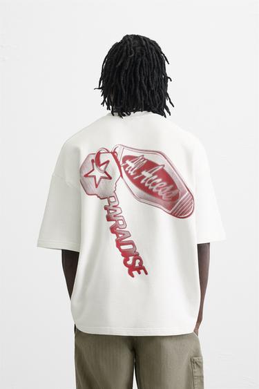 T-SHIRT WITH CONTRAST COMBINATION PRINTS - White by Zara - Image 2