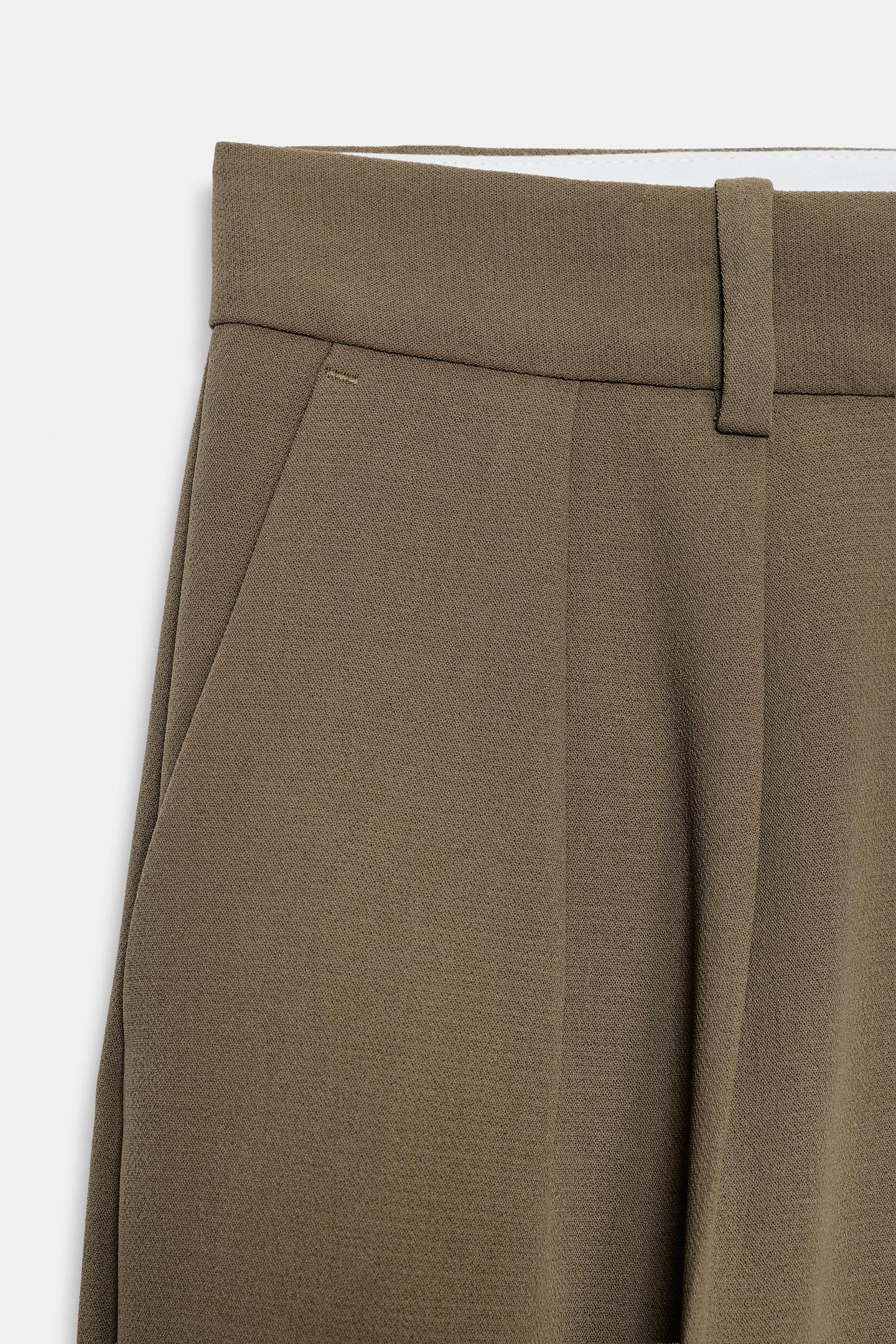 Женские брюки Zara Straight-Leg Pleated, цвет: Коричневый / Серо-коричневый — фото 5
