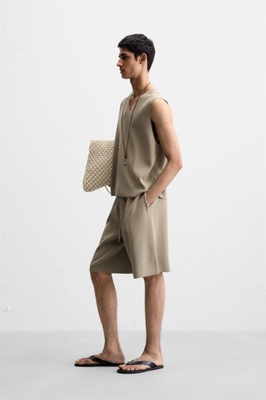 RELAXED FIT KNITTED BERMUDA SHORTS - Khaki by Zara - Image 3