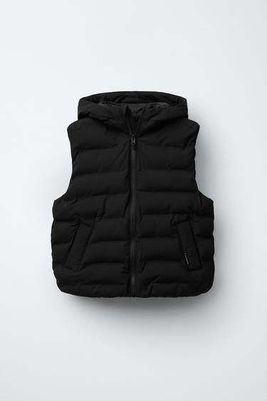 Zara HOODED PADDED VEST - Black