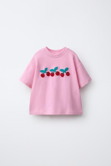 ФУТБОЛКА С ВЫШИТЫМИ ФРУКТАМИ КРОШЕ — РОЗОВЫЙ от Zara