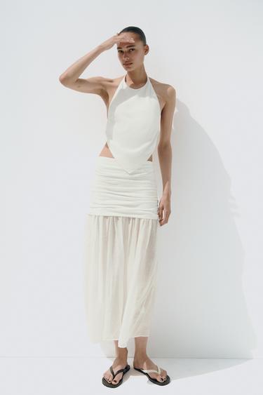 JUPE MIDI EN MATIÈRES VARIÉES - Écru de Zara