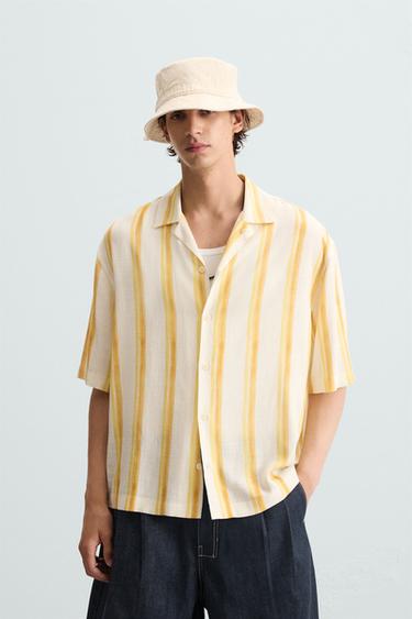CAMISA RAYAS VISCOSA - LINO - Crudo/Amarillo de Zara