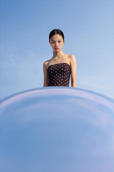 Zara 波點平口上衣 - 棕色