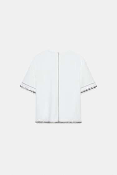 TOP À SURPIQÛRES CONTRASTANTES - Blanc cassé de Zara - Image 7