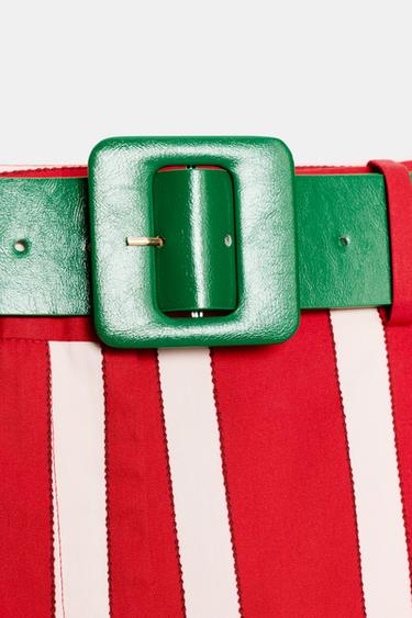 SHORT À RAYURES AVEC CEINTURE - Écru / Rouge de Zara - Image 10