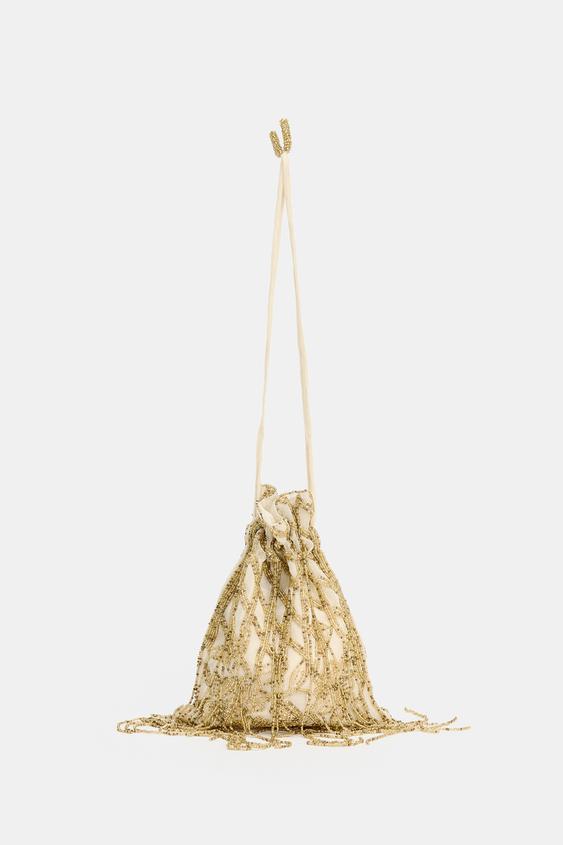 SEQUIN RUCHED BUCKET BAG