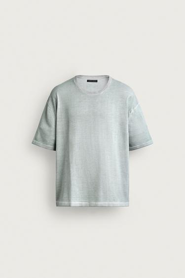 WASHED EFFECT KNIT T-SHIRT — Faded sky blue 1