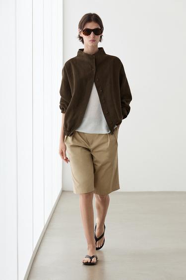 Zara 100% linen bomber jacket - Dark brown - Image 0