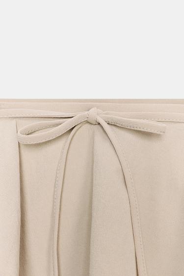 WIDE-LEG TROUSERS WITH WAIST FRILL - Beige by Zara - Image 6