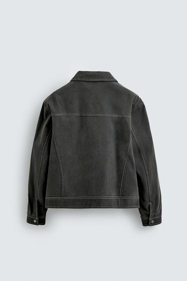 VINTAGE-EFFECT FAUX SUEDE JACKET - Dark grey by Zara - Image 6