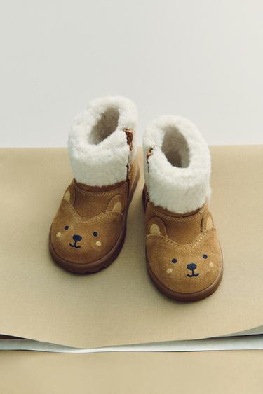 GEVOERDE LAARZEN MET DIERENMOTIEF - Bruin van Zara