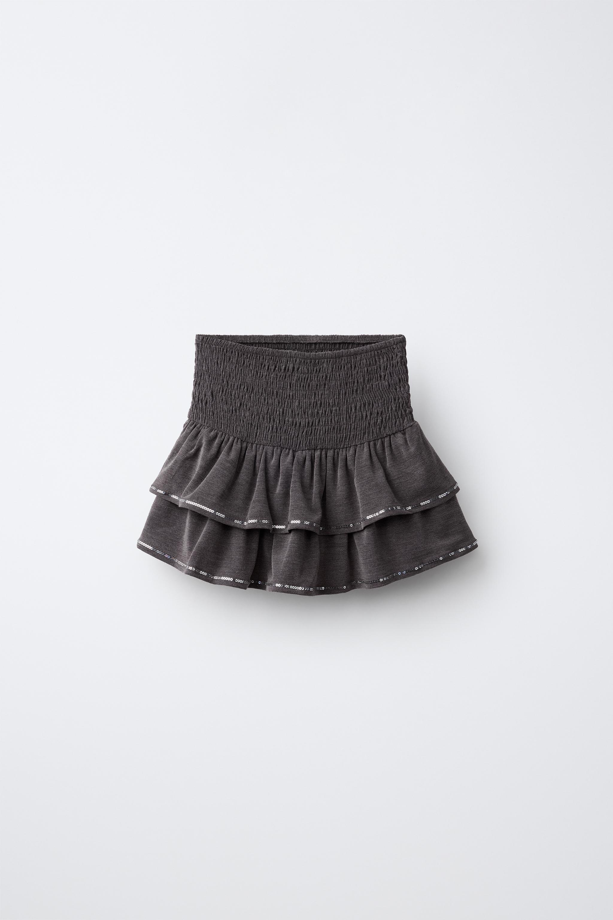 SEQUIN RUFFLE SKIRT — Anthracite grey