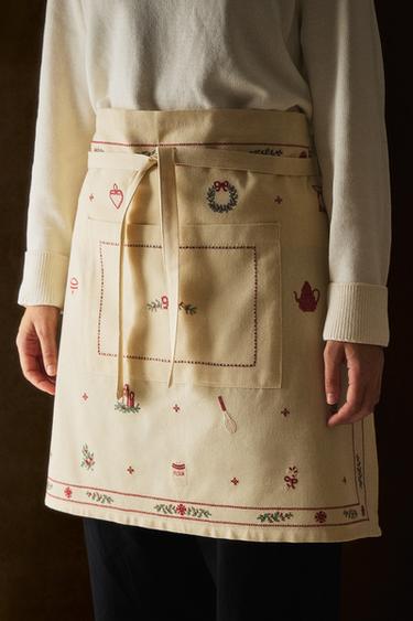 CHRISTMAS EMBROIDERED APRON — Red 1