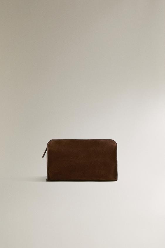 Zara SPLIT LEATHER MAKEUP BAG - Brown - Image 0