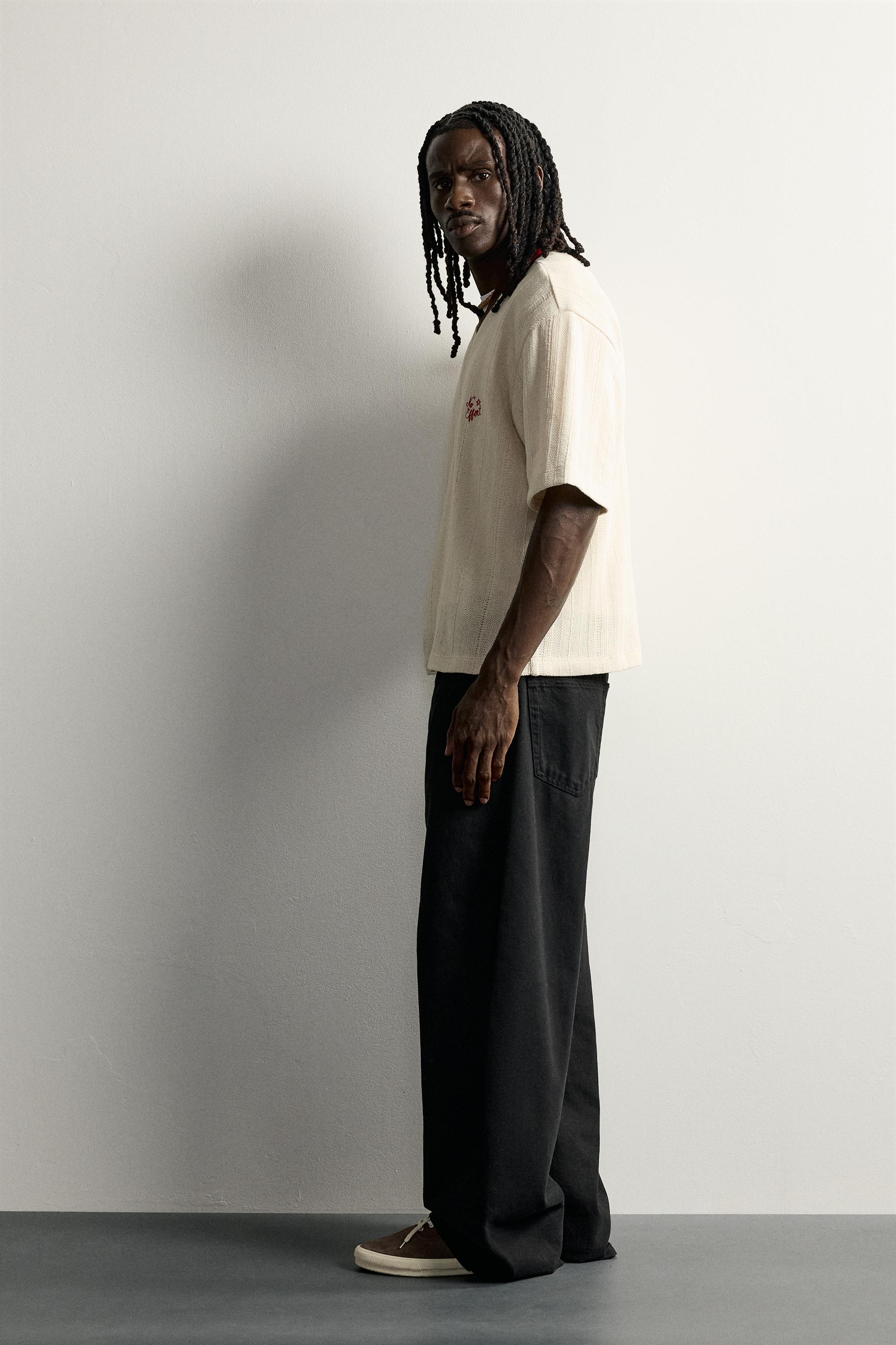 Мужские рубашки Zara EMBROIDERED STRUCTURED POLO SHIRT — фото 4