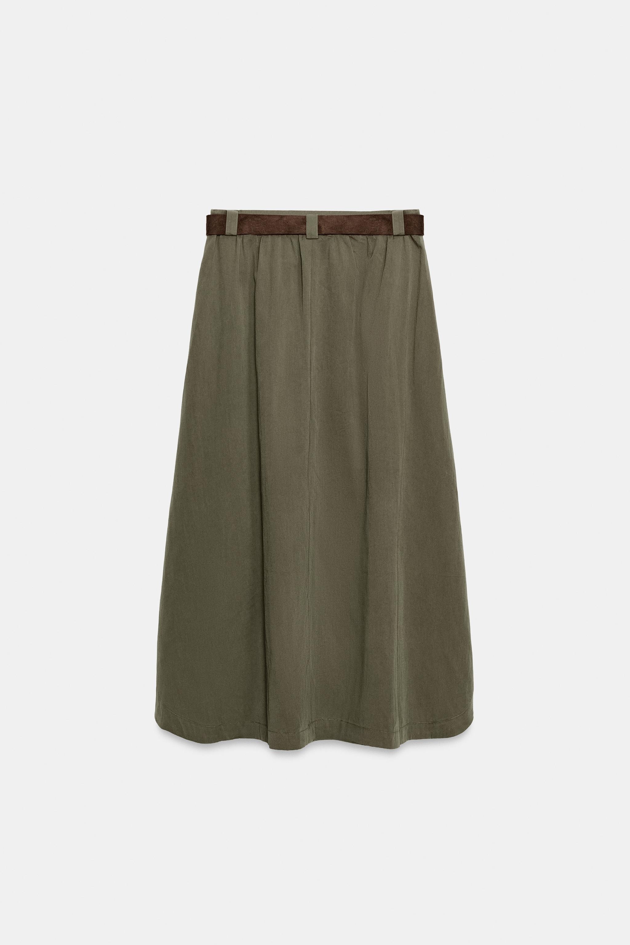 Женские юбки Zara BELTED MIDI A-LINE SKIRT — фото 8