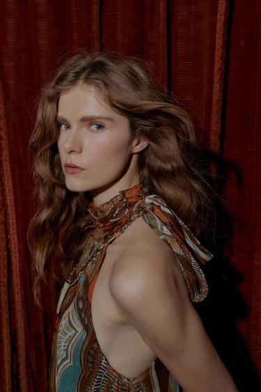 ASYMMETRIC PRINTED TOP WITH METALLIC THREAD - mink brown by Zara - Image 4