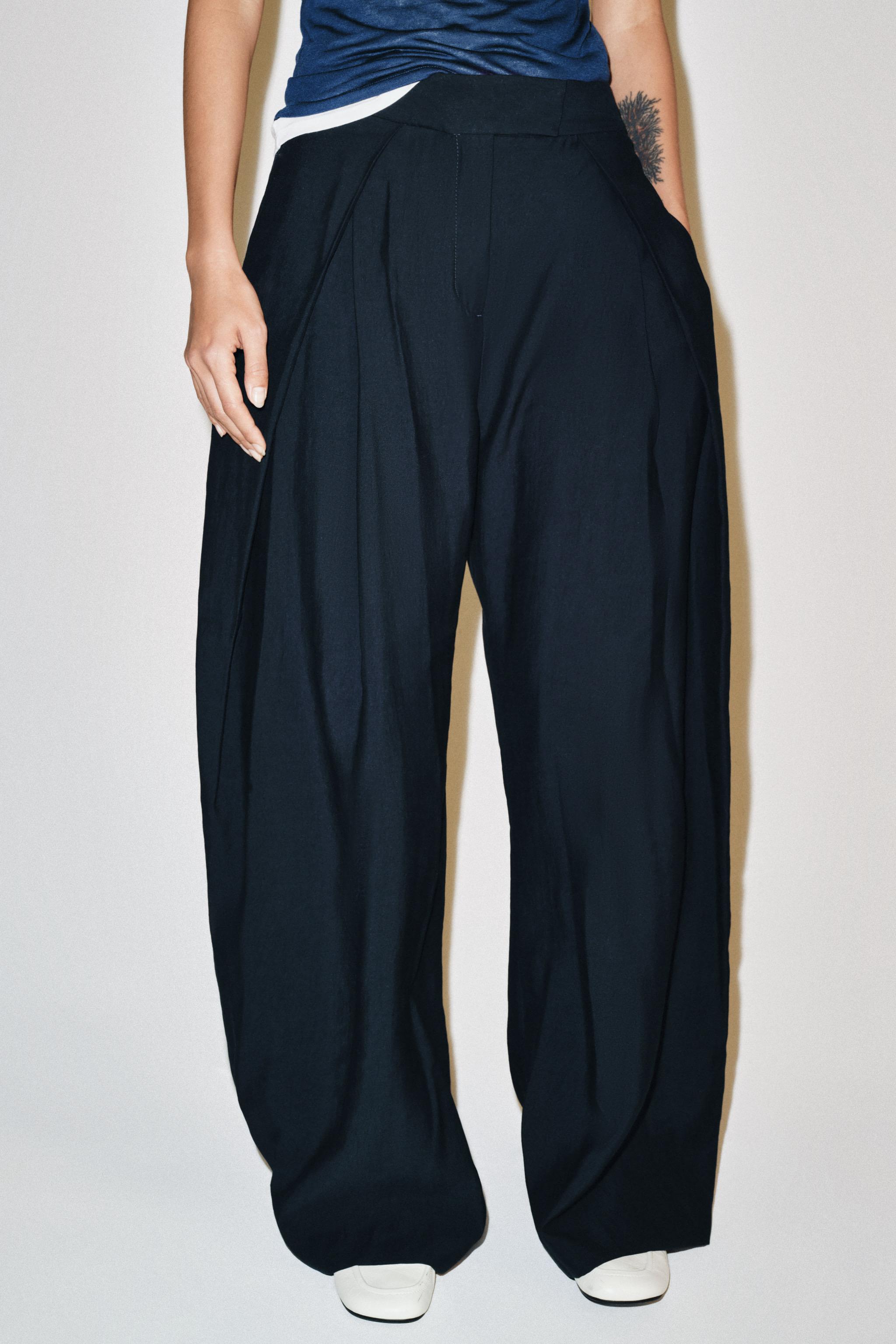 ZW COLLECTION PLEATED WIDE LEG PANTS — Navy blue