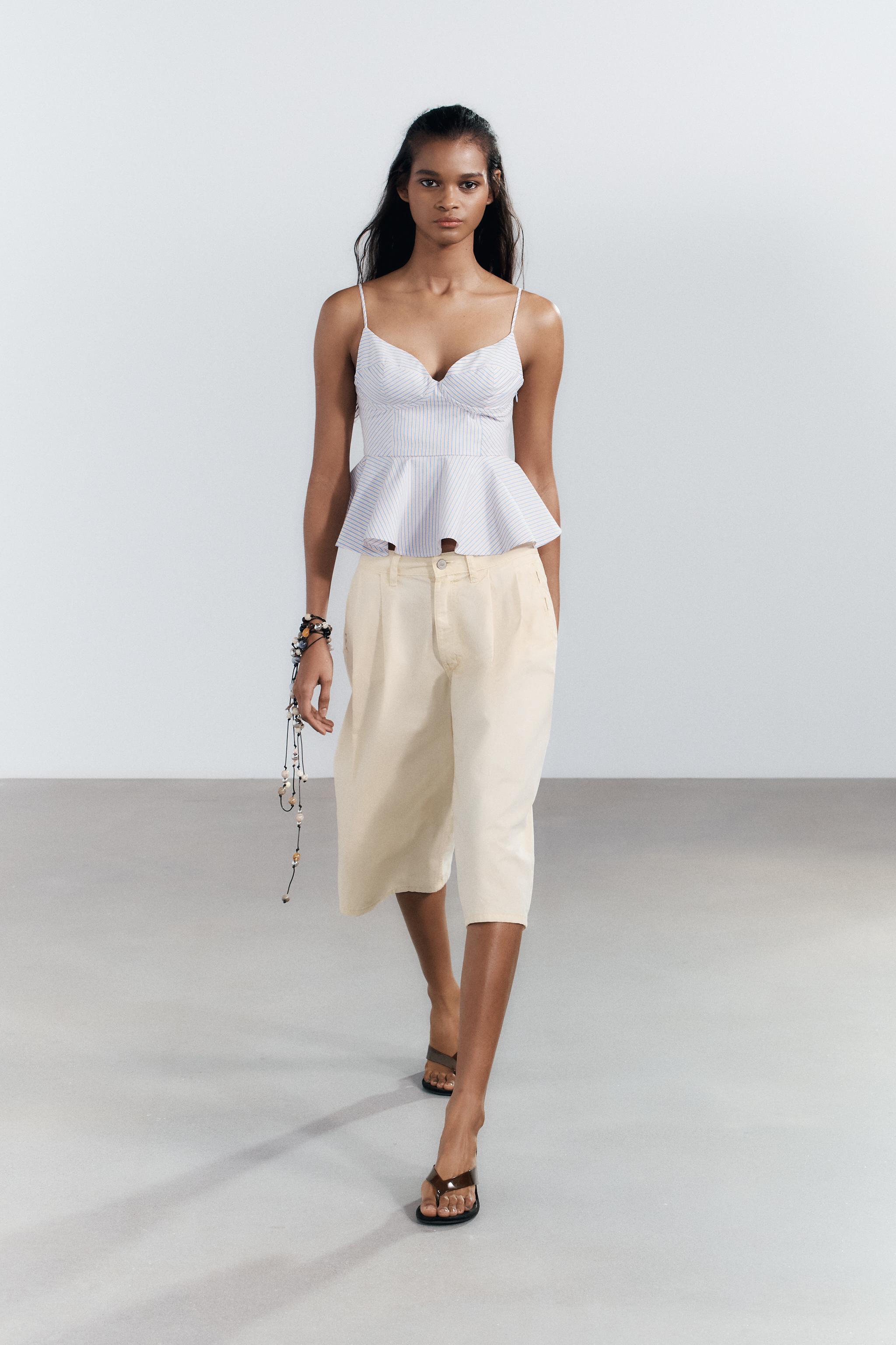 VOLUMINOUS STRIPED POPLIN TOP - Blue / White | ZARA United