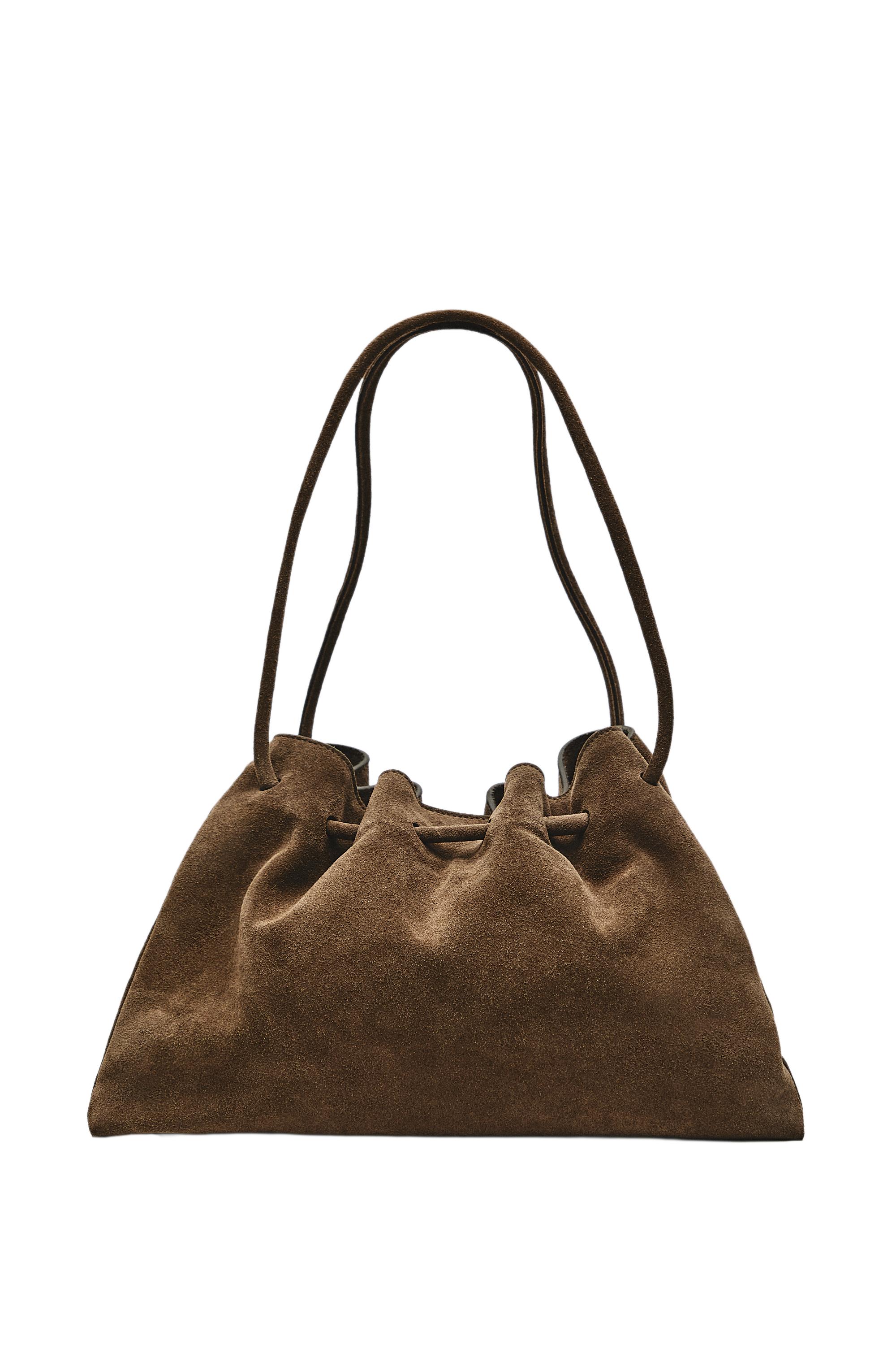 Ruched split suede leather bag — Black gold