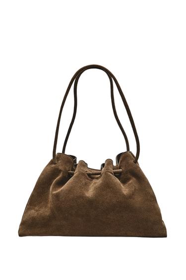 Zara Ruched split suede leather bag - Black gold