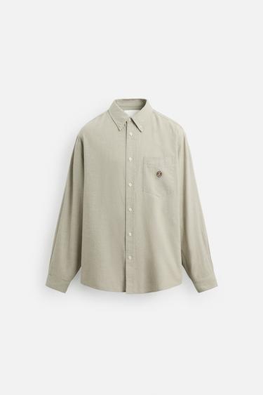 قميص DENIM مطرز - بيج الخاص بـ Zara