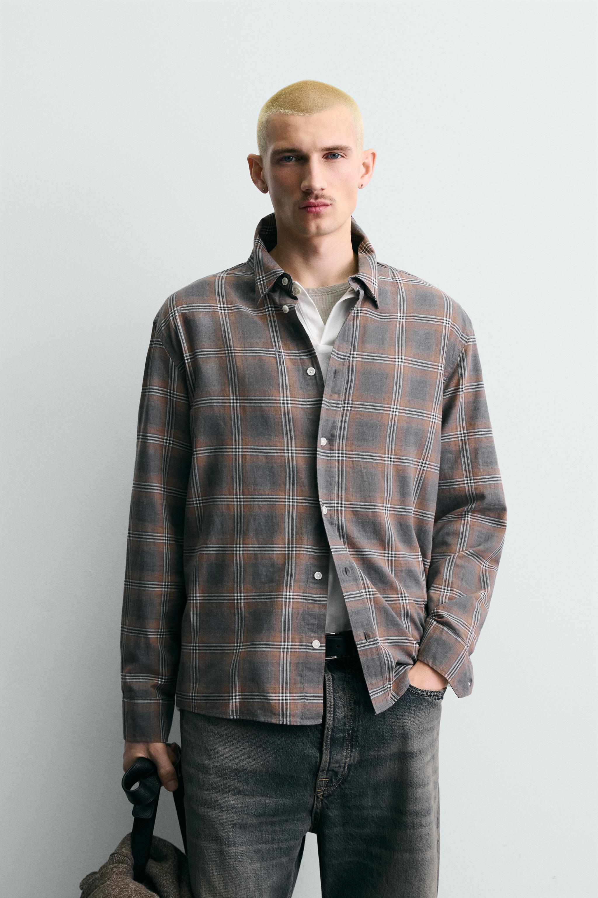 RELAXED FIT PLAID SHIRT - Gray marl | ZARA United States