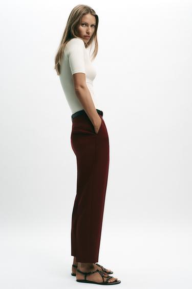 PANTALON DROIT TAILLE HAUTE - Grenat de Zara - Image 3