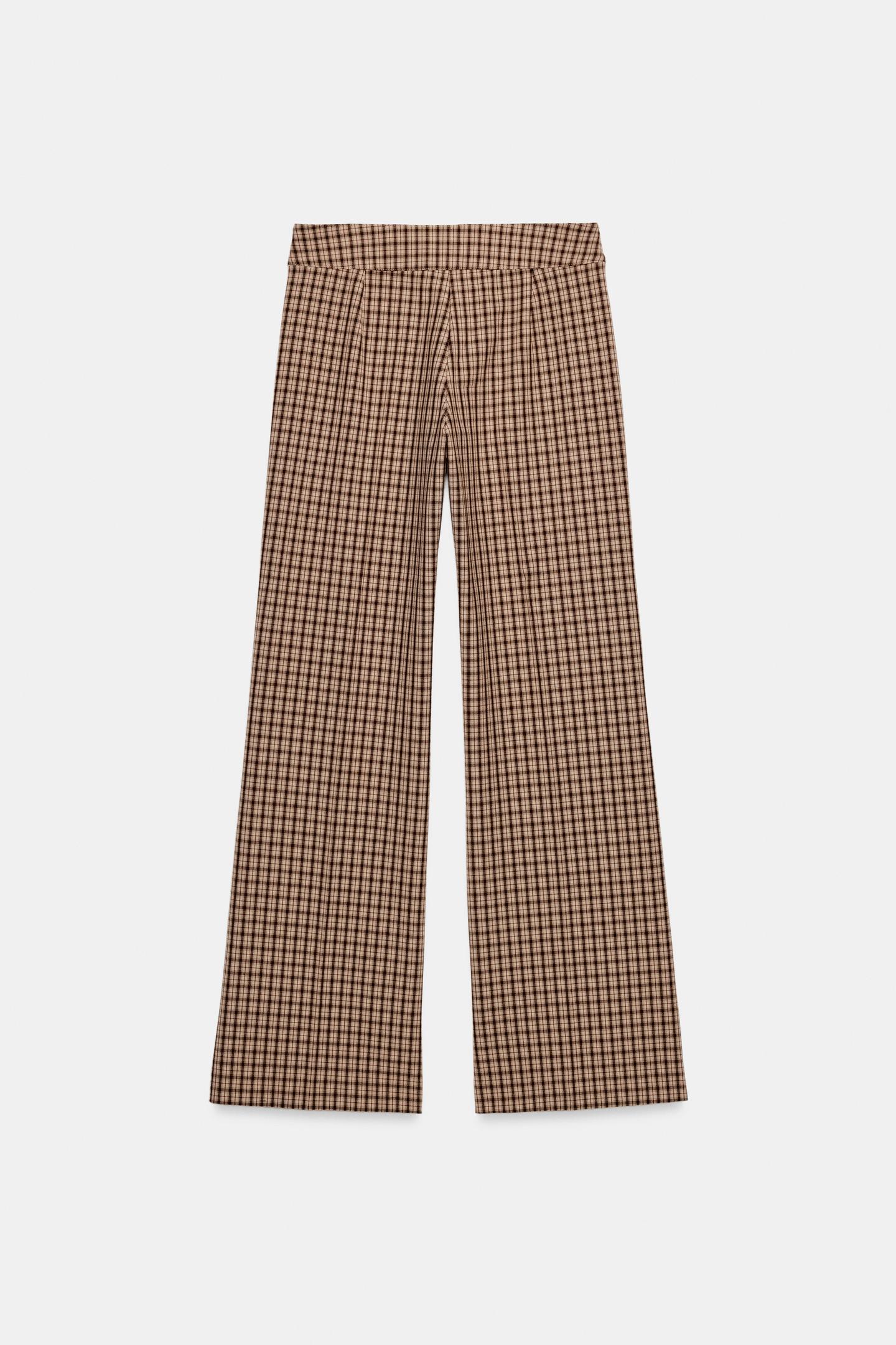 Женские брюки Zara Plaid Pants with Flaps, цвет: Бежевый коричневый — фото 6