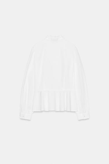 Zara TIED PEPLUM POPLIN SHIRT - White