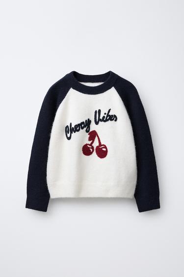 CONTRAST SLEEVE SWEATER WITH SLOGAN - Blue by Zara - Image 0