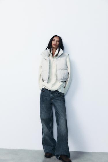 GILET COURT REMBOURRÉ ENDUIT - Gris clair de Zara - Image 0