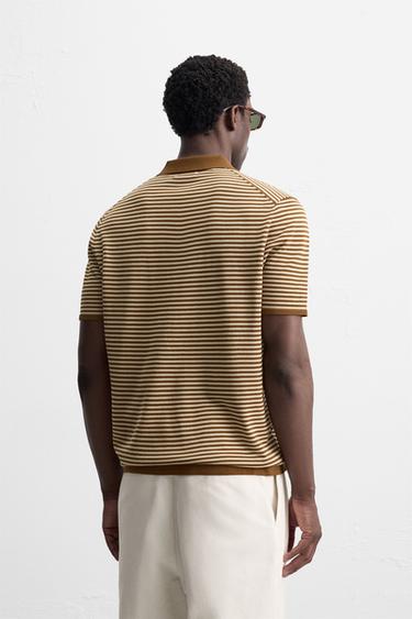 STRIPED KNIT POLO SHIRT - Caramel by Zara - Image 2