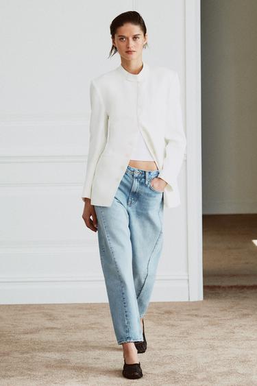 Zara ZW COLLECTION ANKLE RELAXED MID-RISE JEANS - Light blue