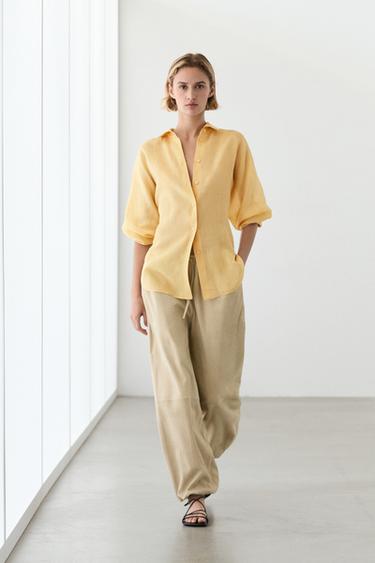 Camisa fluida 100% ramio - Amarillo de Zara - Imagen 0