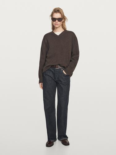 Zara Oversize V-neck knit sweater - Dark brown