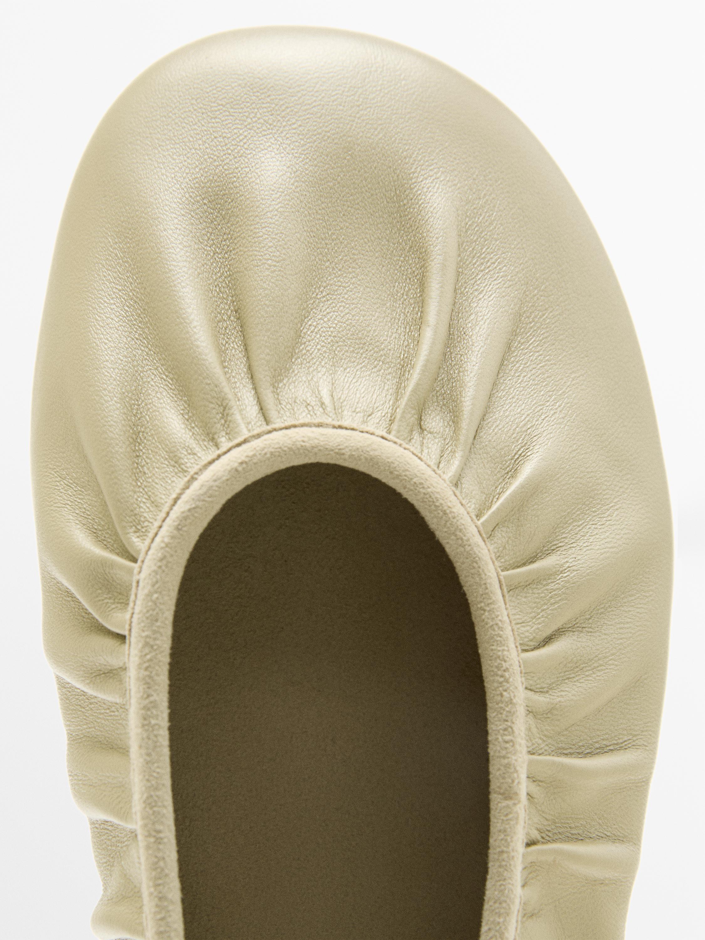 Soft leather ballet flats with gathered detail
