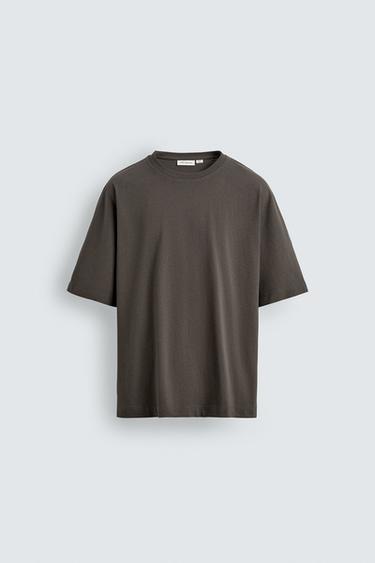 REGULAR FIT HEAVYWEIGHT T-SHIRT - Taupe grey by Zara