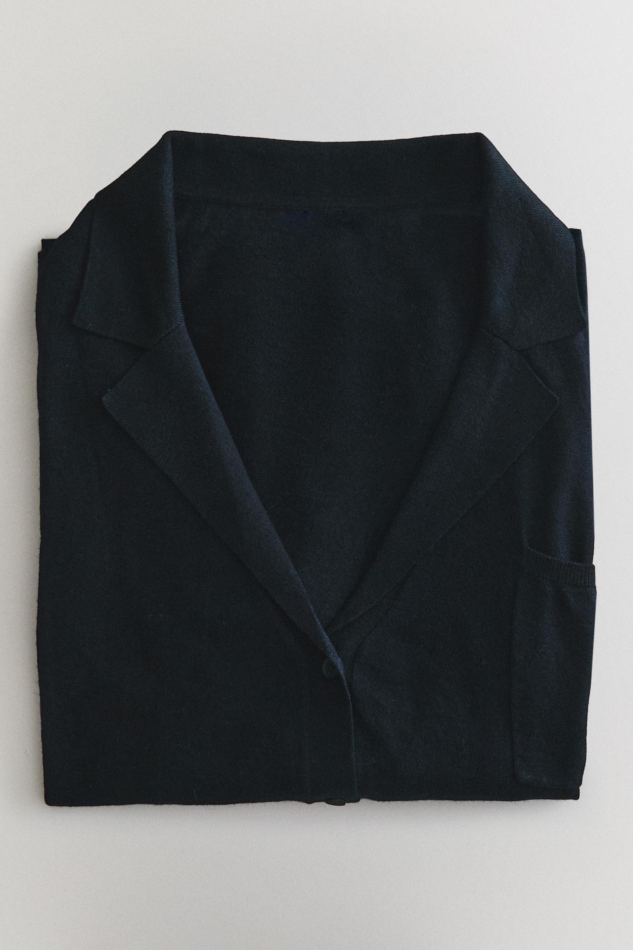 WOOL SILK LAPEL INFINITY SCARF CARDIGAN — Blue