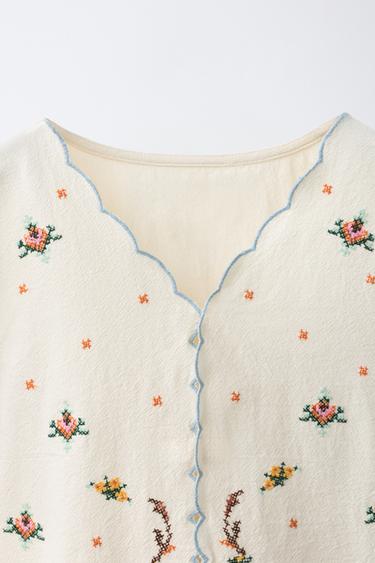 BLOUSE BRODÉE - Écru de Zara - Image 2
