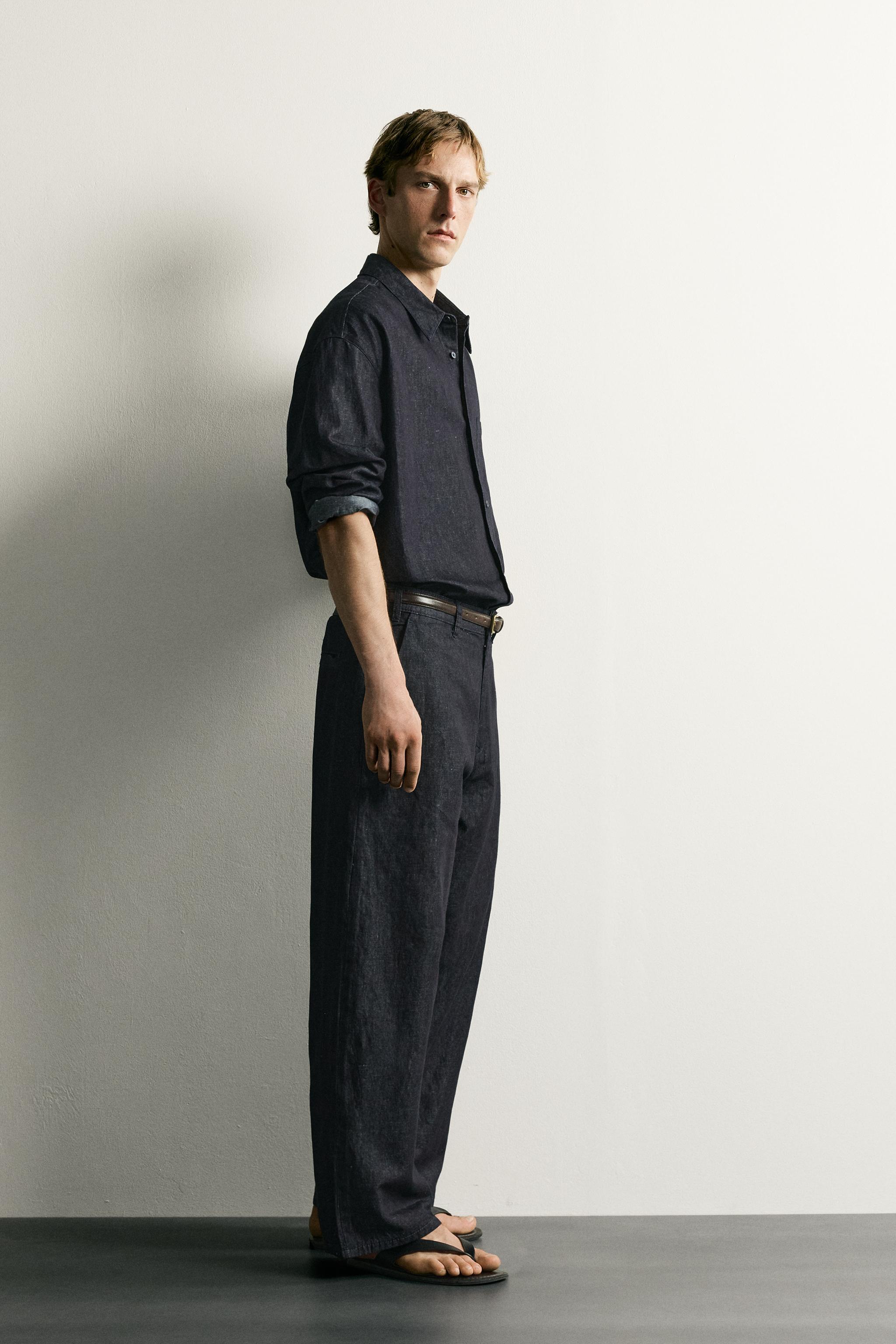 Мужские джинсы Zara LIGHTWEIGHT COTTON-LINEN DENIM CHINO PANTS — фото 4