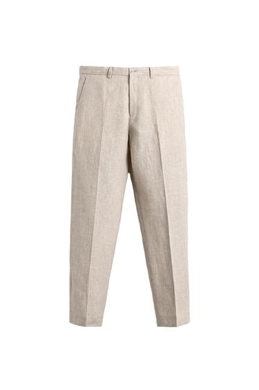 Zara 100% LINEN SUIT PANTS - Light beige
