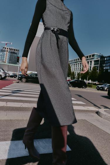 ROBE MI-LONGUE JASPER AVEC CEINTURE - Gris chiné de Zara - Image 3