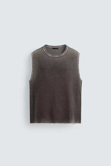 მაისური TANK ნაქსოვი გარეცხილი - Zara-ს Brown